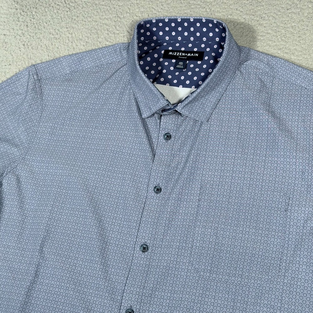 Mizzen Main Shirt Mens 2XL Blue Floral Button Up Trim Fit Leeward Performance